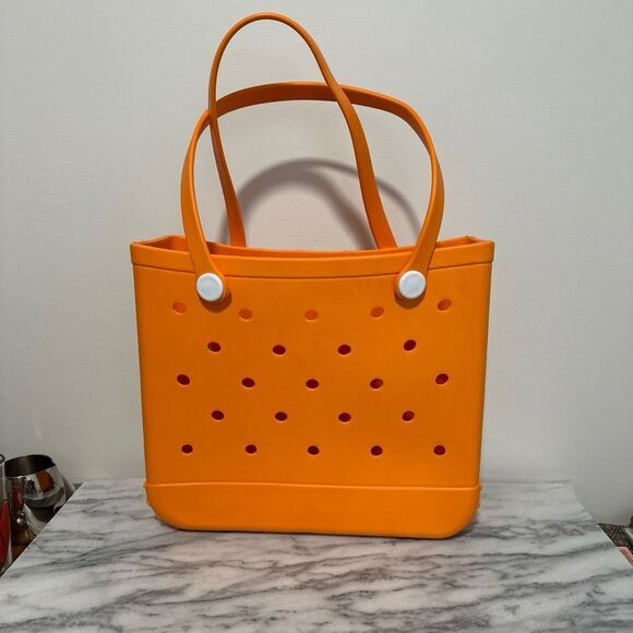 Handbags - Eva rubber beach market bag Stylish Orange Tote Bag Dunkin logo